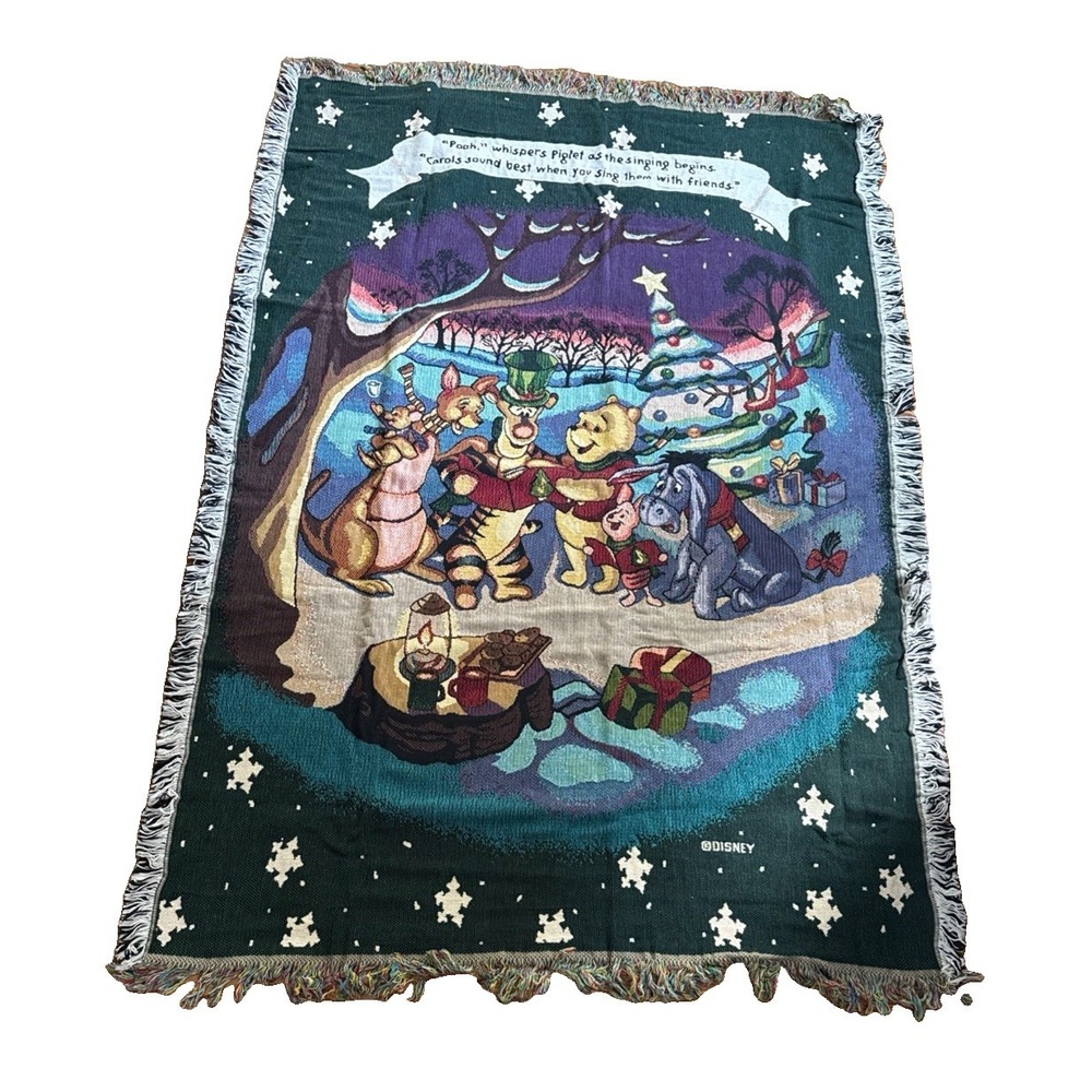 Winnie The Pooh Christmas Tapestry Throw Disney 62x45 Piglet Eeyore Tigger VTG